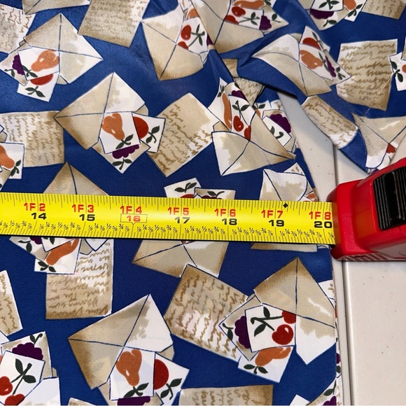 Vintage, Kathy Lee blouse, 90s blue and fruit w/ Tan envelope pattern size 8 - Picture 8 of 11